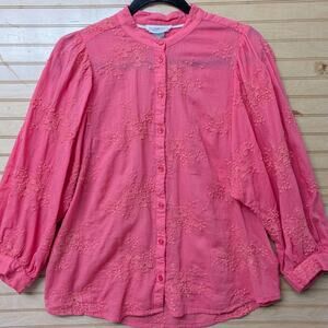 Antropologie Pilcro Floral Textured Balloon Sleeve Button Down Blouse